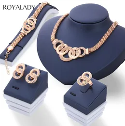 Vintage Gold Jewelry Sets Necklace Earrings Bracelet Ring For Women Crystal African Silver Color Wedding Bridal Accessories Gift