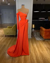 2020 Newest Dubai Evening Dresses Long One Shoulder Elegant Evening Gowns Beading Mermaid Robe De Soiree Arabic Prom Dress Party