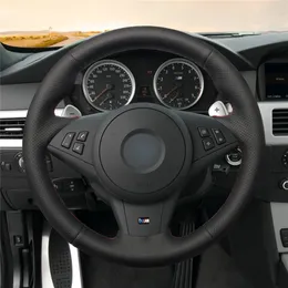 High quality Black Artificial Leather anti-slip customized car steering wheel cover For BMW E60 E63 E64 Cabrio M6 2005-2010