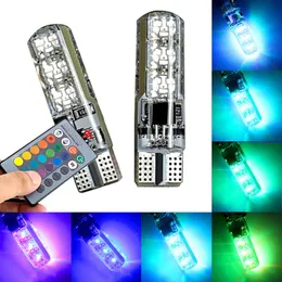 2Pcs/Lot RGB T10 W5W Led 194 168 168 W5W 5050 SMD Car Dome Side License Plate Reading Light Wedge Lamp RGB LED Bulb With Remote Control