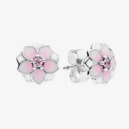 Boucles d'oreilles fleur rose pour femmes mignonnes femmes filles cadeau de mariage avec boîte d'origine pour Pandora Real 925 boucles d'oreilles en argent Sterling ensemble