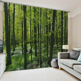 Naturlandschaft grüner Wald Vorhänge Fenster Verdunkelung Luxus 3D Vorhänge Set für Schlafzimmer Wohnzimmer Büro Verdunkelungsvorhänge