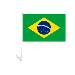 30×45cmのプラスチック製のポールデンマーク語ブラジル車の窓の旗、デジタル印刷ポリエステルの生地、屋外の屋内の使用、サポートドロップの輸送