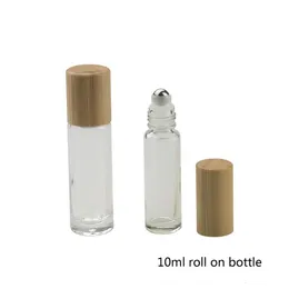 Bambusdeckelkappe Roll-on-Ball Glas Roll-on-Flasche Tragbare ätherische Ölflasche mit Edelstahl-Rollerball 10 ml LX2367