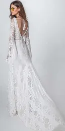 Vintage szydełkowane koronkowe suknie ślubne z długim rękawem 2021 Syrenka w szyku V-denia Hippie Western Country Cowgirl Bohemian Bride suknie Al67304F