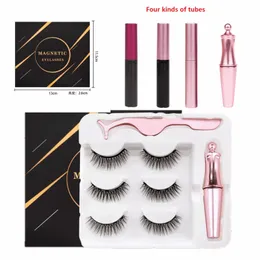 3 pares Cinco Eyelashs magnéticos definir Ímã líquido Eyeliner magnéticos Lashes Tweezer Set Waterproof Longa Duração pestana Extensão