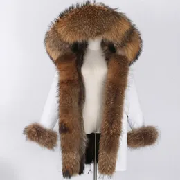 2020 Vattentät Long Parka Vinterjacka Kvinnor Real Fur Coat Natural Fur Collar Hood Tjock Varm Streetwear Avtagbar Ny