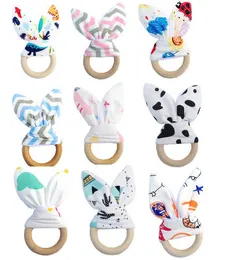 27 Styles Baby Wooden Teether Safety Wood Circle Teething Ring Rabbit Ear stripe print Newborn Teeth Toys Training Child Chew Teethers M2057