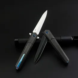 Coltello pieghevole flipper con cuscinetti a sfera di alta qualità M390 Spear Point Satin / Black Stone Wash Lama Manico in fibra di carbonio CNC Coltelli EDC