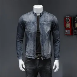 Stand collar zip up denim jacket hotsell