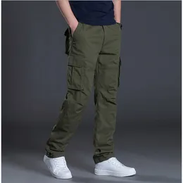 Primavera outono calças de carga casual dos homens baggy regular algodão calças masculinas combate tático multi bolsos