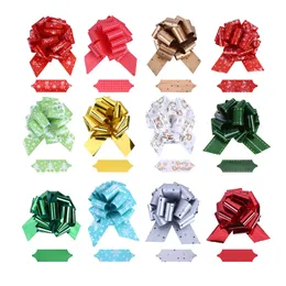 Merry Christmas Ribbon 12PCS DIY MERRY XMAS Bröllopsfödelsedagsfest present Bowknot Ribbons Flower Bows Presentförpackning Props Ornaments