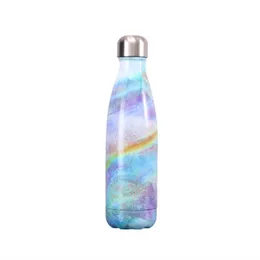 17oz stainless steel vacuum insulared water bottle double wall cola shape bottle marbling reusable metal water bottle v01