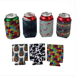 Isolanti per birra lattina sottile Dispositivo di raffreddamento per bevande in neoprene premium Bottiglia di soda pieghevole Cola Cactus Leopard Can Sleeve DDA218