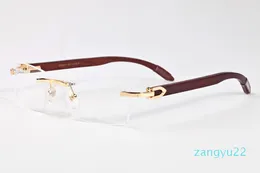 Großhandels-Mode-Sonnenbrille-Goldmetallrahmen-klare Linse-Holz-Sonnenbrille-Gläser für randlose Büffelhorn-Sonnenbrillen der Männer mit Kasten-Kasten L
