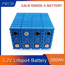 PwOD 4PCS Grade A 3.2V 200Ah Lifepo4 Batteri Litiumjärnfosfatcellsbatterier 12V 24V för Solar RV DIY Pack EU US Tax Free