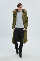 Zimowy płaszcz dla mężczyzn długi dół kurtka w dół parków z kapturem gruby ciepły płaszcz plus rozmiar S-4XL Green Black