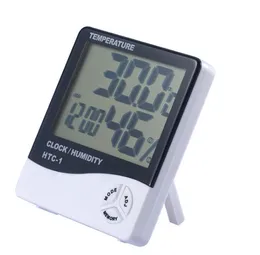 HTC-1 LCDデジタル温度湿度計時計湿度メーターホーム屋内屋外湿原計温度計の天候ステーション