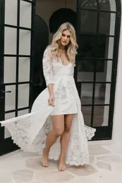 3/4 Ärmar Kvinnor Badrock Nightgown Sexig Sleepwear Bridal Sheer Robe Bridesmaid Bride Grows Petites Plus Size Custom Made