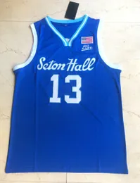 2020 Myles Powell Jersey 13# Seton Hall University College Sewn Embroidery Men's Basketball Jersey White Blue Size S-XXL Sport Hot Sale