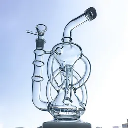 11inch Unique Clear Glass Bong Inline Perc Oil DAB Rigram Recycler Vattenrör Hookahs 14mm Kvinna Joint med skålrör