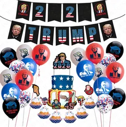 24 pz/lotto Donald Trump 2020 Flag Balloons Set Trump Birthday Flag Sting + Latex Confetti Balloons + Trumpet Cake Cards AccessriesD72202