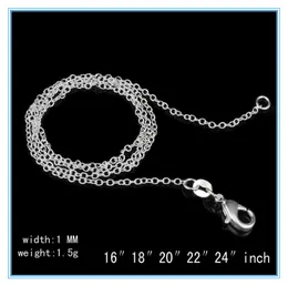 Hot 925 Sterling Silver Halsband Rolo "O" Kedja Halsband Smycken 1mm 16 '' - 24 '' 925 Silver DIY Kedjor Hängsmycke Smycken Kedja Halsband