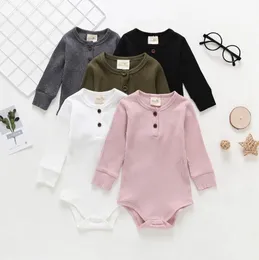 Solid baby kläder bomull spädbarn flickor rompers långärmad nyfödd pojke jumpsuits o neck toddler bodysuit boutique baby kläder dw5001