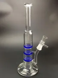 Glass classics design blue Hookahs 3layers honeycomb filter perc percolator heady water pipes bong dab rig tall 13inch