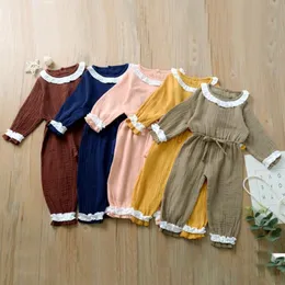Baby Girl Clothes Lace Toddler Girls Romper Cotton Solid Infant Girl Jumpsuits Long Sleeve Newborn Climbing Clothes Baby Clothing DW4399
