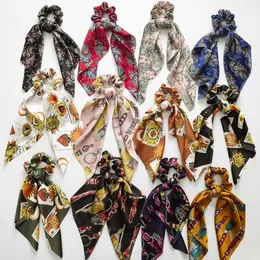 Acessórios rabo de cavalo cabelo Scrunchie Ties Scarf Mulheres Cabelo laços Impresso fita Hairbands Scrunchies Carneiras meninas 11 Designs D5681