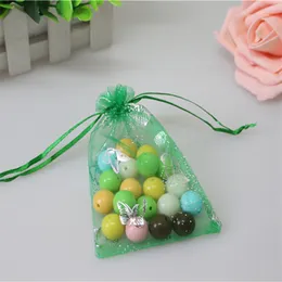 2016 Hot Sale 200pcs/lot 9x12cm Green Organza Pouches With Gold Heart Favor Wedding Gift Bags Drawstring Organza Bags Wholesale