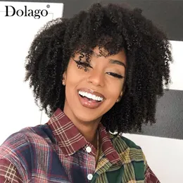 Afro Kinky Curly Human Hair Wig Short Bob 360 Lace Frontal Wig Brazilian Lace Front Pärlor 200 Densitet Fake Scalp 370 Dolago Paryk