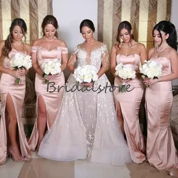 Blush Pink Mermaid Bridemaid Suknie Plus Size Satin Długość podłogi Tanie Maid of Honor Dress 2020 Mismatch Wedding Guest Robes de Soirée