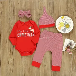 14 Styles Christmas Baby Clothing sets Infants Xmas Outfits Santa Claus Elk Print Clothes Plaid Pants Hat Set Toddler Boy Girls Suits