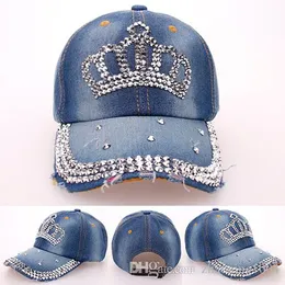Moda Koreański Rhinestone Bling Crown Caps Regulowane Myte Denim Czapki Damskie Damskie Kowbojskie Kapelusze Fantazyjne Letnie Nakrycia głowy Damska Daszka Słońca
