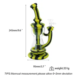 Glass water pipe silicone bubbler pipes bong bongs smoking dab rigs use for 9.6 inch visible filterable design dry herb cigarette