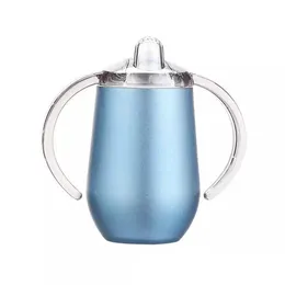 Rostfritt stål baby ägg rånar 10oz sippy handtag dammsugare läckage provisorisk resa kopp du formad matning ammande flaska mjölk tumbler