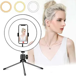 Lâmpada anel de luz de vídeo regulável led selfie anel de luz usb luz de fotografia com tripé para maquiagem de telefone youtube tik tok