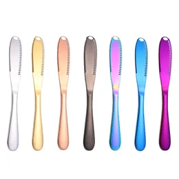 Great quality Stainless steel butter knife with hole bake cheese cream Knives Home Bar Kitchen Flatware tool Gold rainbow drop ship