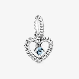 100% 925 Sterling Silver Aqua Blue Beaded Heart Dangle Charms Fit Original European Charm Bracelet Fashion Women Jewelry Accessories