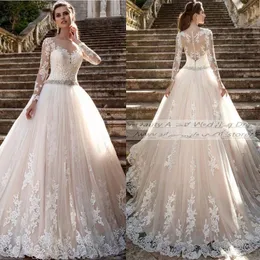 Wedding Dresses Lace Appliques Bridal Ball Gowns Princess Long Sleeves Wedding Gowns V Neck Petites Plus Size Custom Made