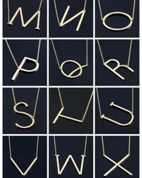 Women Sideways A-Z Letter Name Initial Gold Silver Plated Stainless Steel Necklace Pendant For Women Best Gift GD415