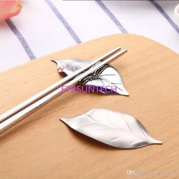 Creative design 304 Stainless Steel Chopsticks Holder Stand Leaf Shape Chopstick Rest Rack Art Craft Table Decor LX0684