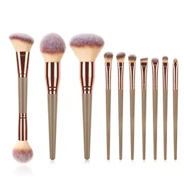 10st Champagne Gold Makeup Brush Set Foundation Loose Powder Concelar Eye Shadow Brush Kit Keay Nybörjare Kosmetiska verktyg Set