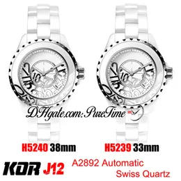 KORF 38mm H5240 A2892 Automatyczne 33mm H5239 Swiss Quartz Watch White Ceramic Graffiti Ceramic Bransoletka Najlepsza Edition Nowy Puretime J123