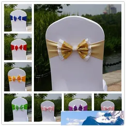 Paillette Wedding Chair Cover Sashes Elastic Spandex Chair Band Bow With Buckle for Weddings Event Party Accessories