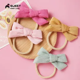 Новые Дети лук принцессы Прическа девушки Bowknot эластичный нейлон оголовье Твердая бабочка младенца головной убор Дети партии волос Аксессуар S329