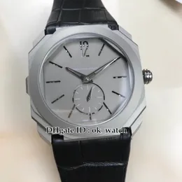 Melhor Versão Octo Finíssimo Titanium Caso 102559 Automatic 28800 vph Mens Watch Cinza Dial Nova Gents Negócios Relógios cinta de couro preto