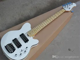 Белые 5 Струна Electric Bass 2 Пикапов, Maple гриф, Chrome оборудования, вяжущих Тело, предложение настроить